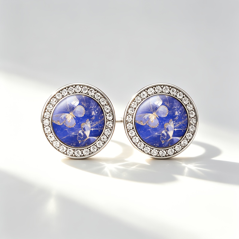 2pcs Classic Faux Crystal Stud Earrings with Butterfly Design