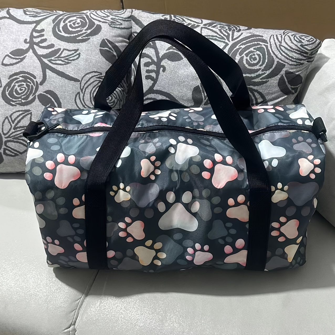 Cute Dog Claw Printed Large Capacity Travel Duffel Bag - Weekender Bag,lightweight Gym Tote With Positioning Print, Yoga Bag - Hand Wash/