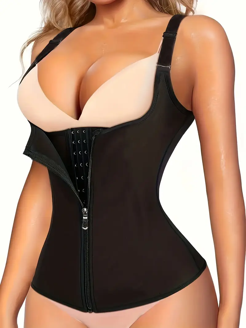 womens waist trainer corset zipper closure sleeveless sports style firm tummy shaper tank top back support vest details 1