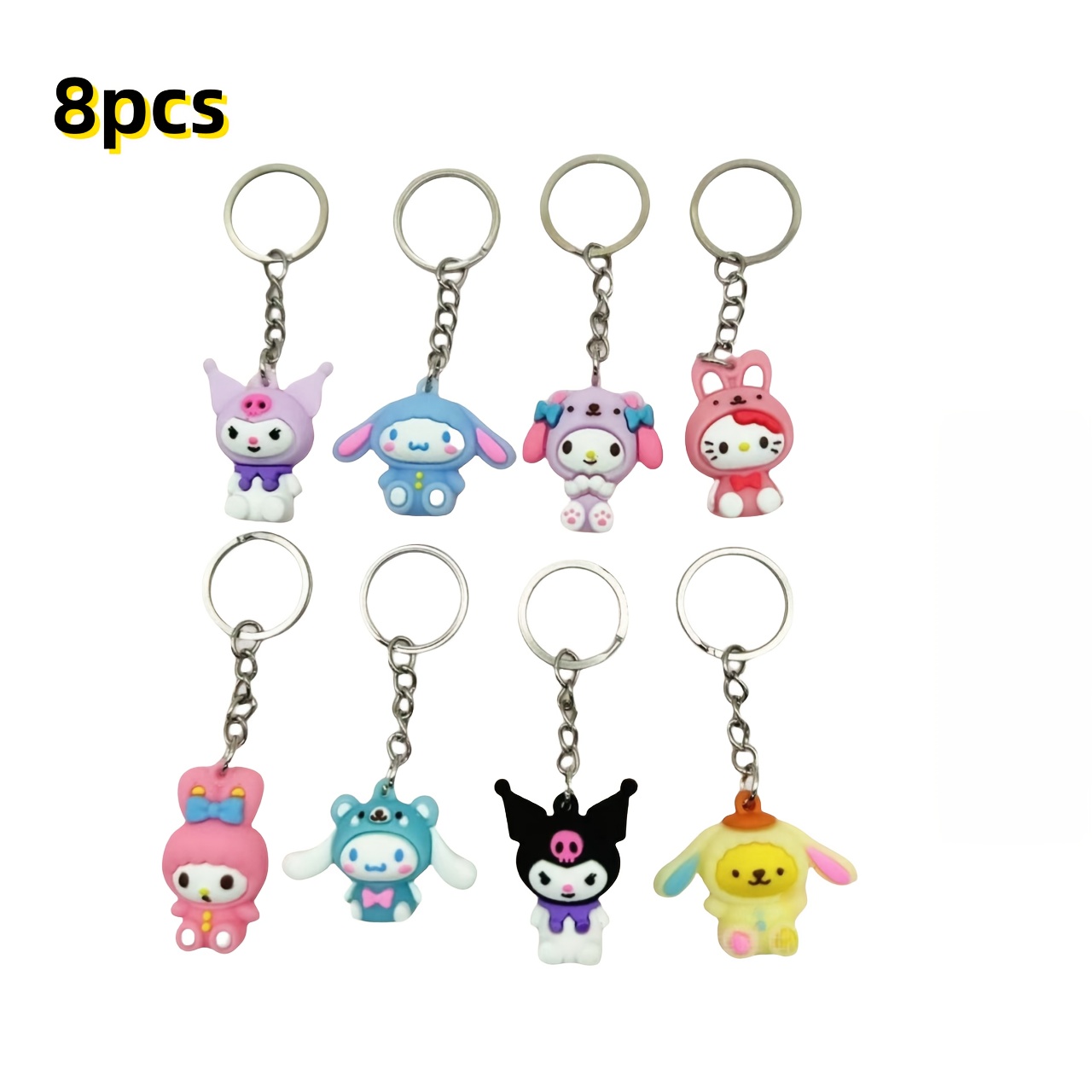TEMU 8pcs Keychain Set | Cute Pendants, Mixed Color | Keys, Backpacks, Small Gifts