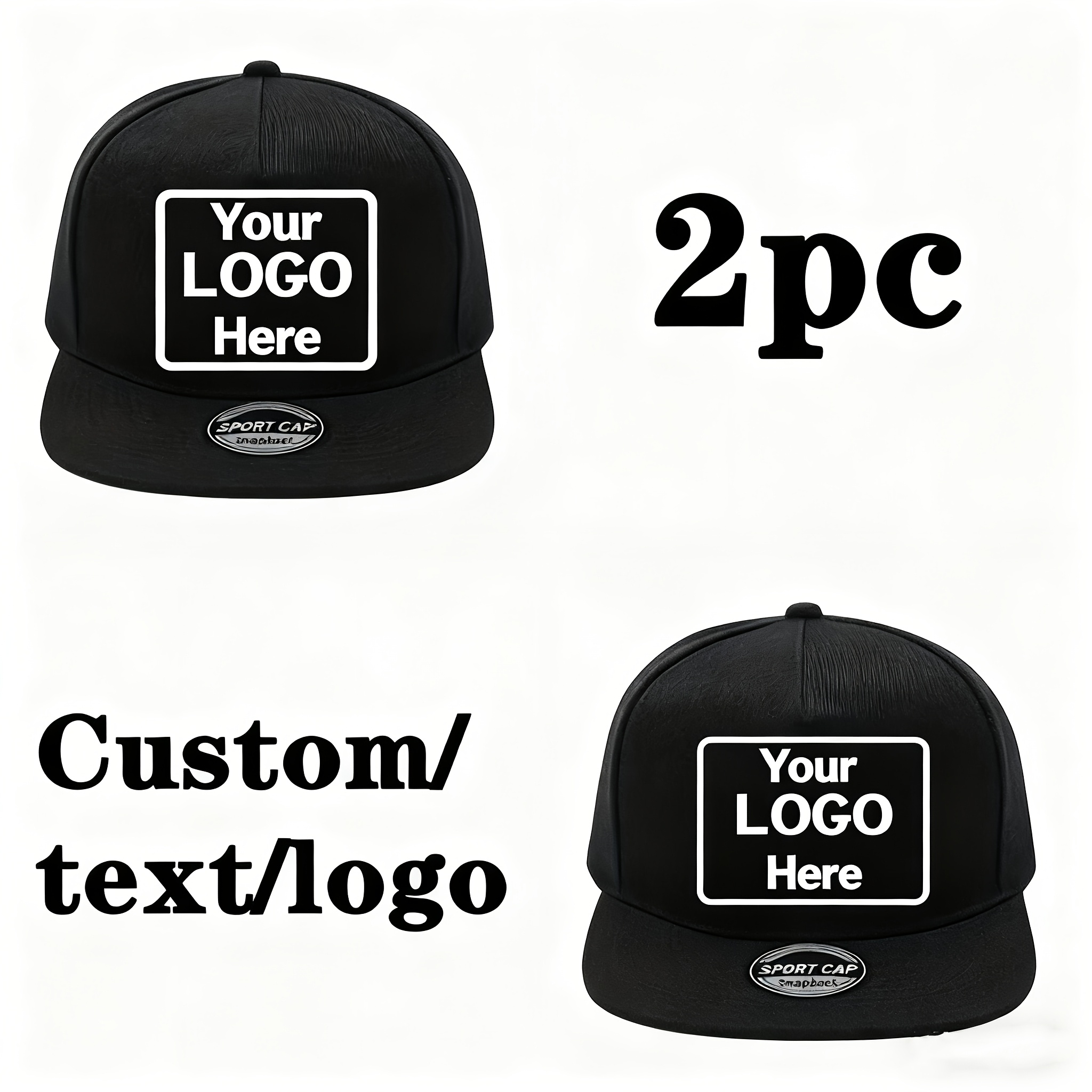 TEMU 2pcss Customizable Snapback Hip-hop Hats 2pcs Pack Supports Text/photo Personalization Lightweight Breathable Fabric Sporty Style And Button