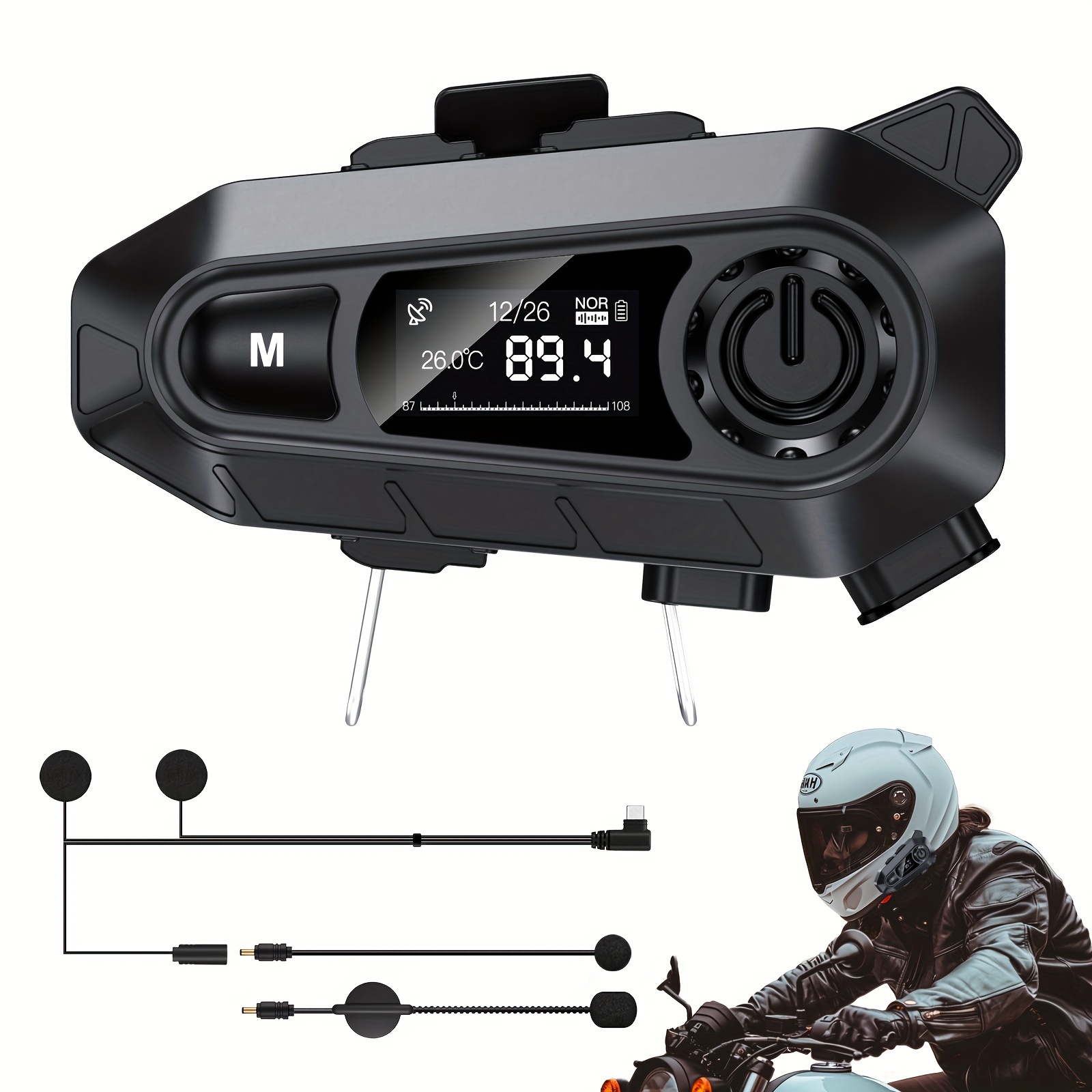 TEMU Motorcycle Helmet Wireless Intercom Headset-500m Intercom And Mode, Led Screen Digital Display, Wireless 5.4/noise-cancelling/voice Control/fm