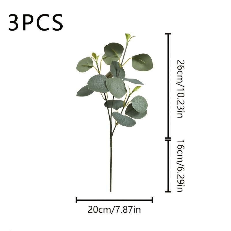 Image of 3pcs, Home Plant Decoration, Artificial Eucalyptus Leaf Branches, Used For Diy Handicraft Flower Arrangement, Home Store Office Desktop Vase Display Decoration, Included