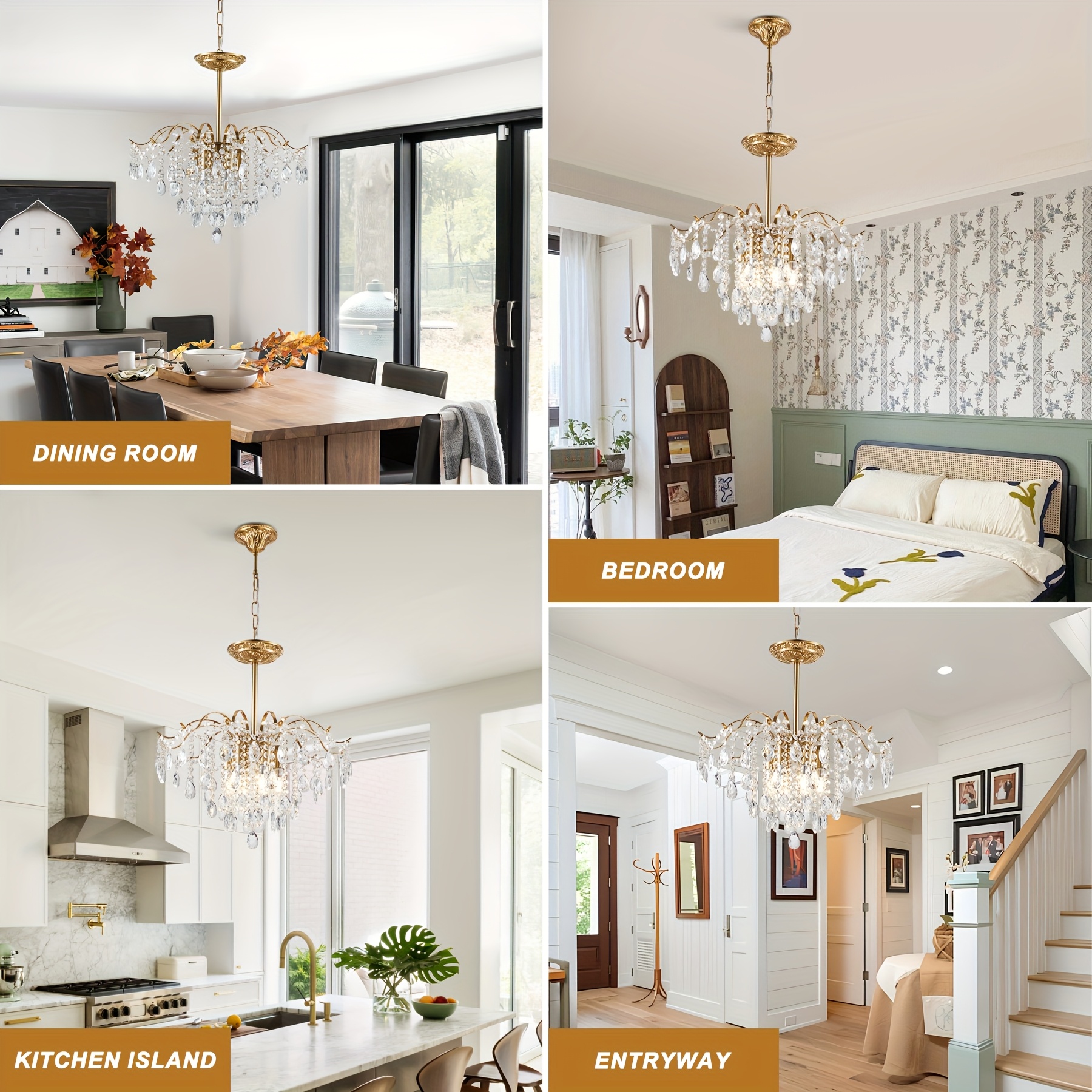 3-Tier Crystal Chandelier - Mini Flush Mount Raindrop Design For Bedroom/Living Room (Gold)