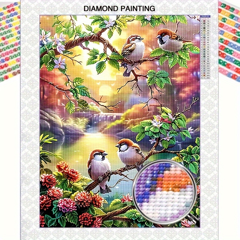 

1pc 5d Diamond Painting Kit, 30x40cm Round Canvas, Animal Theme Birds & Floral Mosaic Art Craft For Home Wall Decor, Diy Diamond Art For Beginners, Living Room Bedroom Decoration