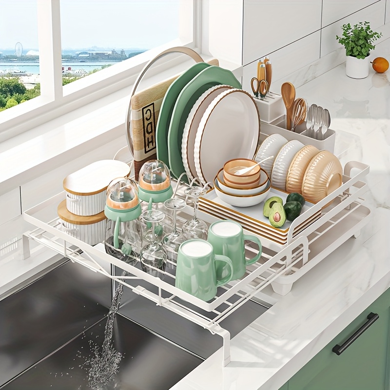 Cutlery Holder Dish Drainer Design Space-Saving Retractable Dish