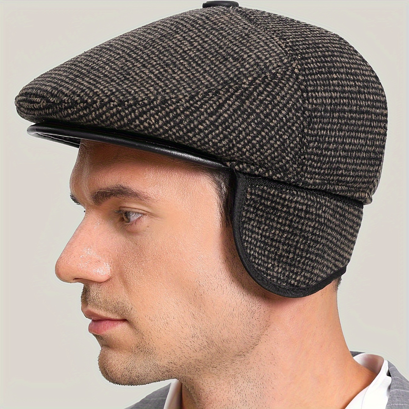 

Casquette de Vintage pour Hommes Épaissie et Chaude avec Rabats d'Oreilles - Bord en Similicuir Polyvalent, Chapeau de Gentleman Décontracté pour l'Hiver