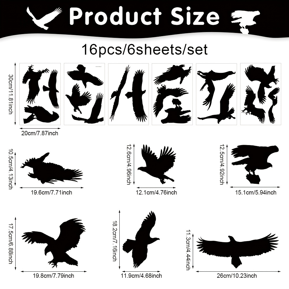 6pcs Set, Eagle, Eagle Silhouette Electrostatic Adsorption Wall Sticker For Windows, Car Glass, Refrigerators, Cups And Notebooks, Suitable For Decoration