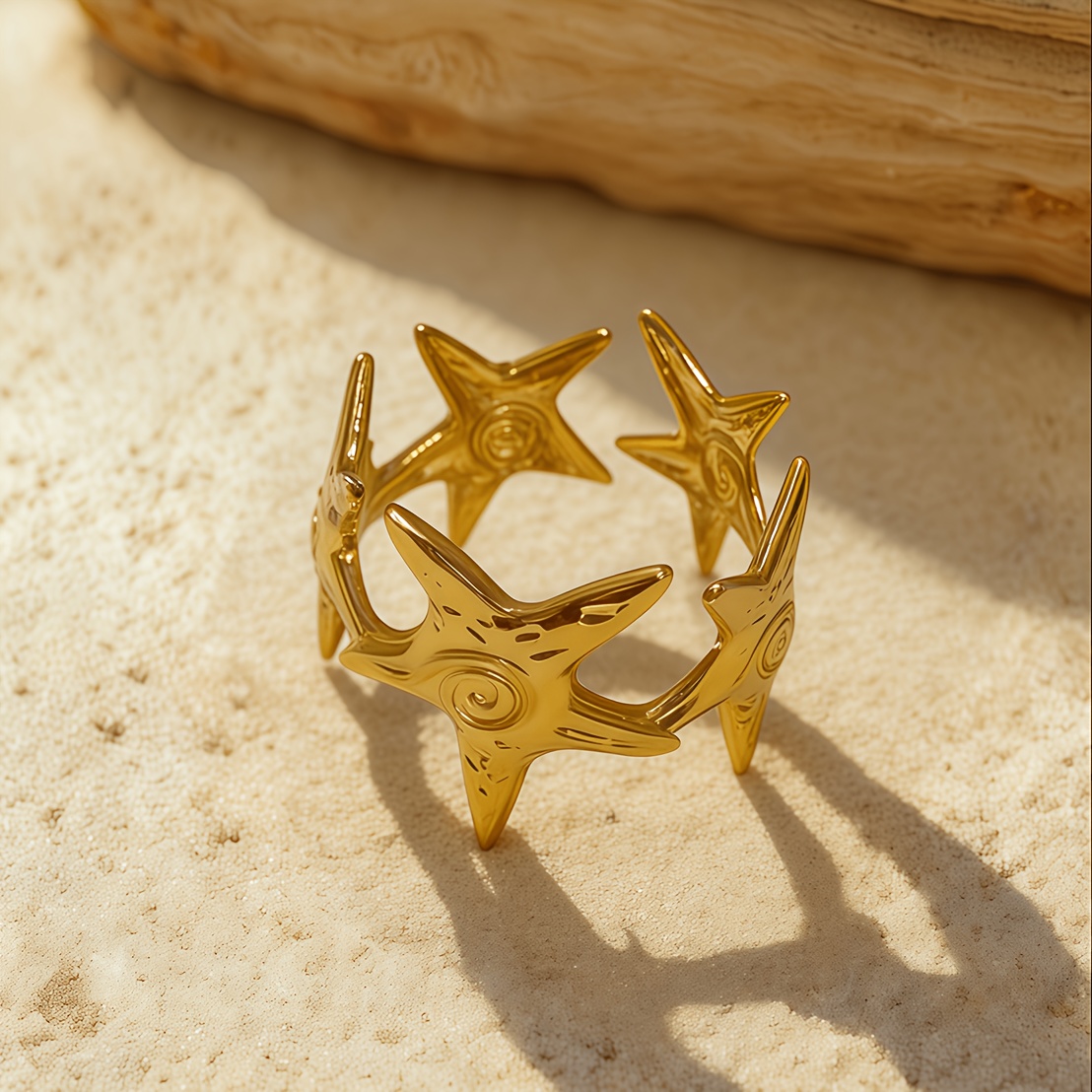 2pc Ocean Style Starfish Shell Ring Set for Women