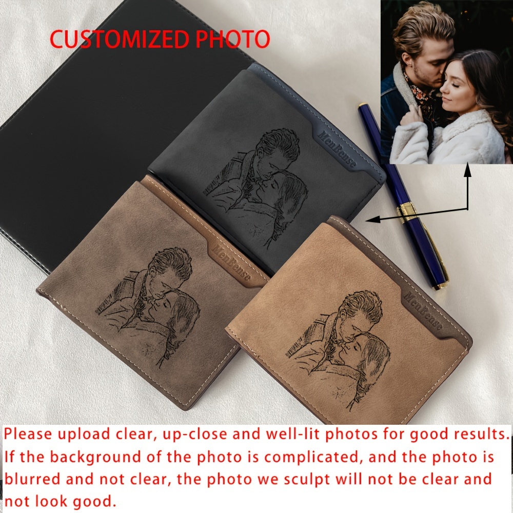 

Custom Photo Engraved Wallet, Personalized Pu Leather , Non-washable Color , Unique Gift For Men And Women - Black