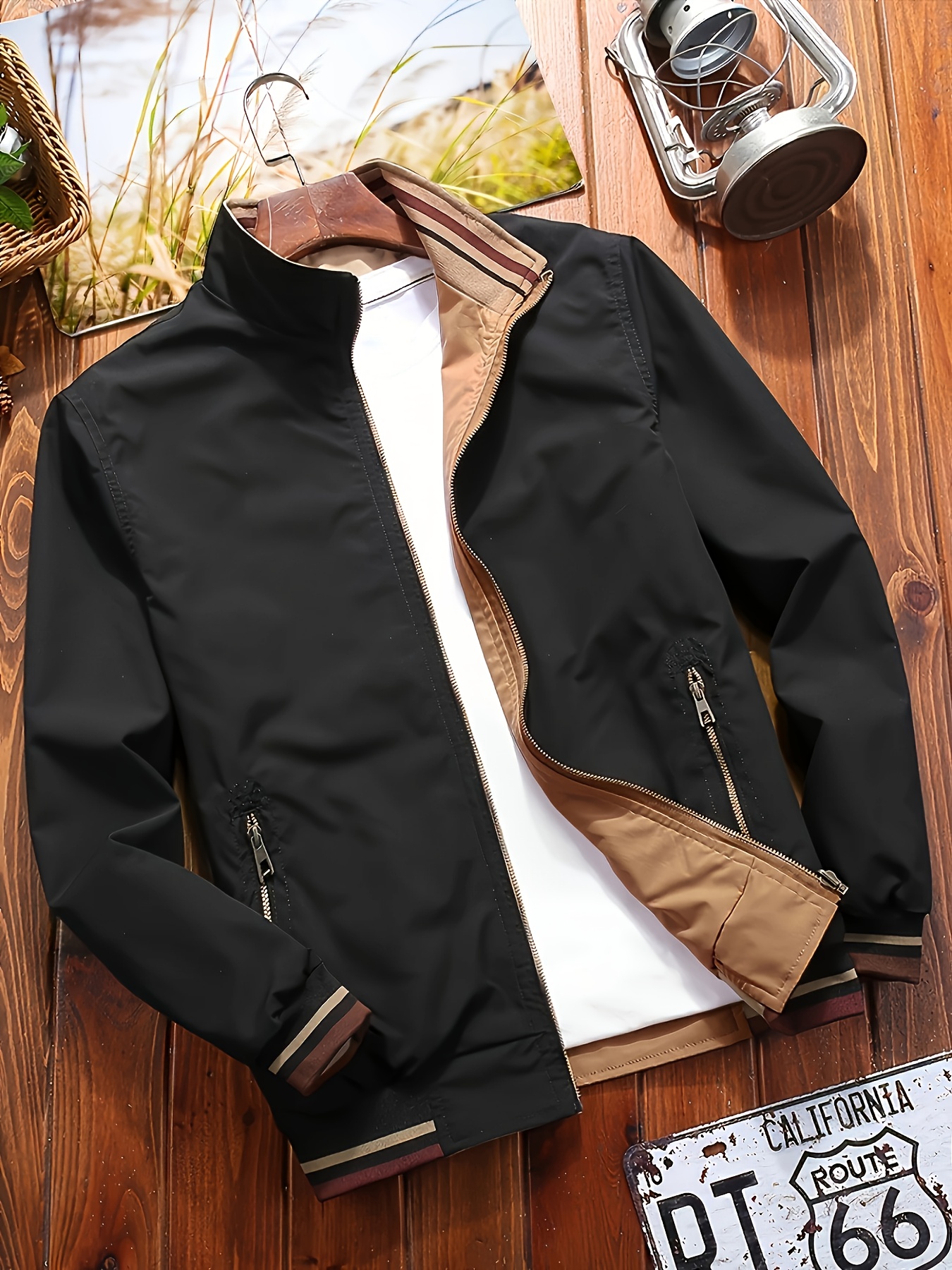 Men'S Reversible Long-Sleeve Jacket with a Collar for Autumn And Winter, Featuring a Casual, Loose Fit And a Easy Zip-Up Design