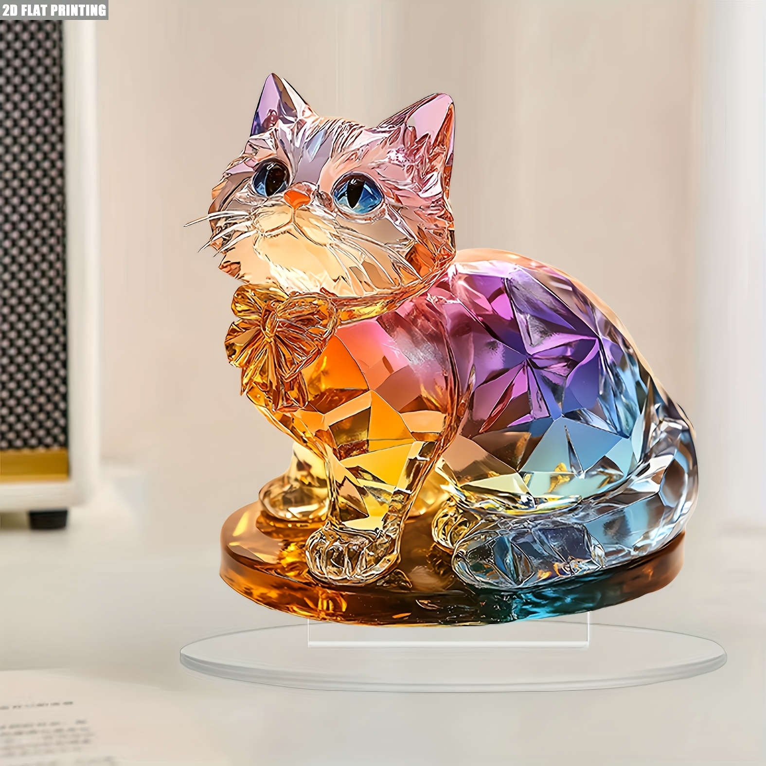 

1 Elegant 2d Acrylic Kitten Figurine - Rainbow , Desk & Window Decor | Ideal Gift For Holidays Like Christmas, Halloween, Easter, Thanksgiving | Battery-free, Home & Party Decoration,