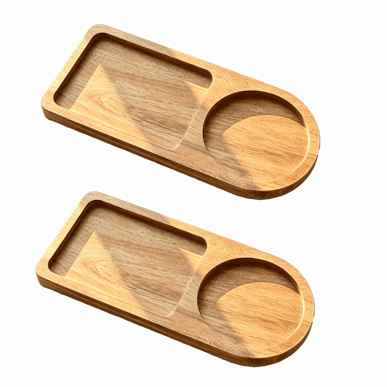 TEMU 2 High-value Acacia Wood Divided Trays, Double-compartment Solid Wood Coffee Trays, Suitable For Holding Breakfast, Lattes, Croissants And