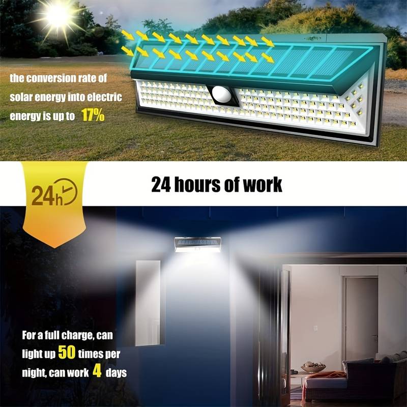 118 LED Solar Wall Light Outdoor PIR Motion Sensor With Remote - IP65 Security Lamp