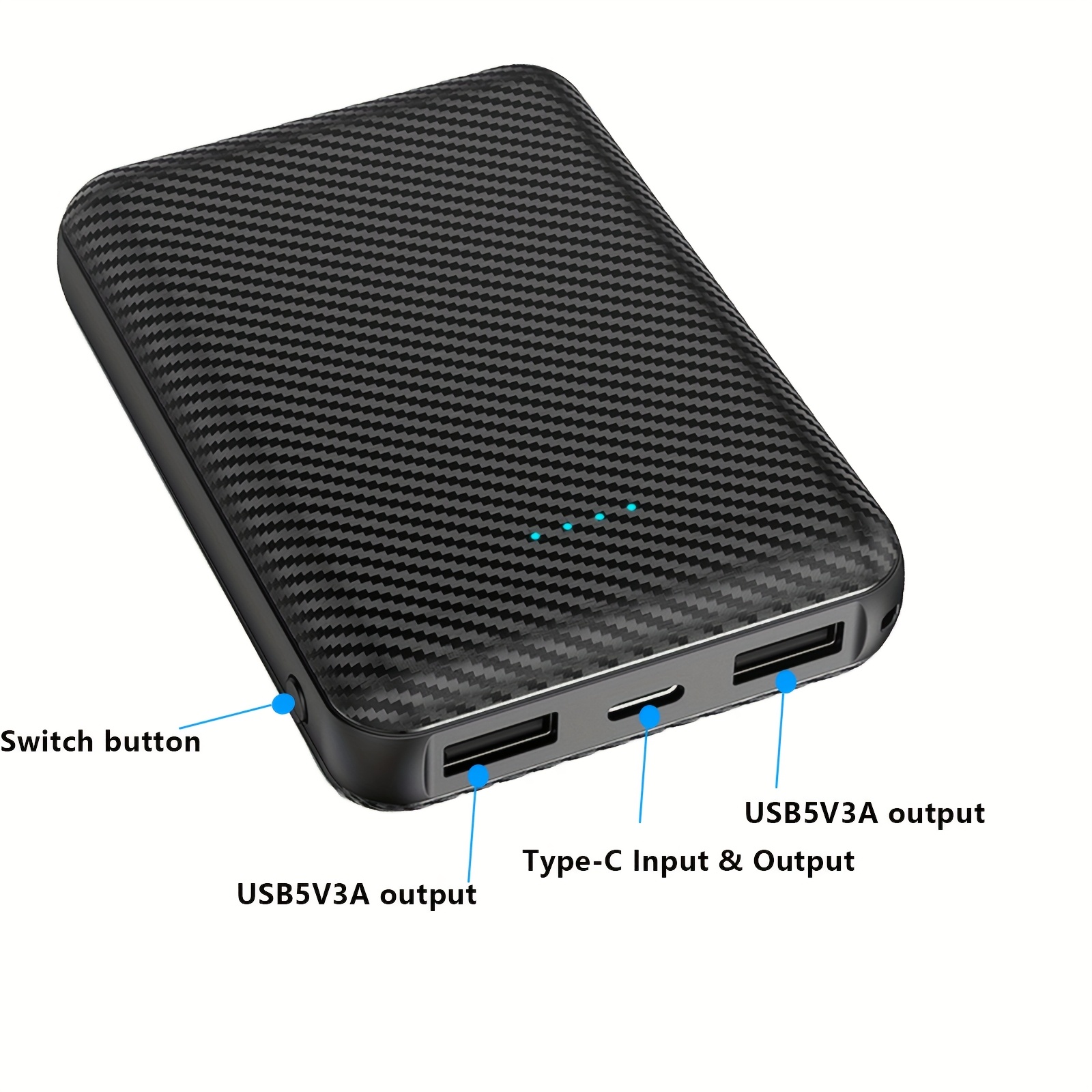 TEMU Batterie Externe 10000Mah DC7.4V Chargeur Portable Batterie USB 5V2A Téléphone Batterie Externe pour Veste Chaussettes