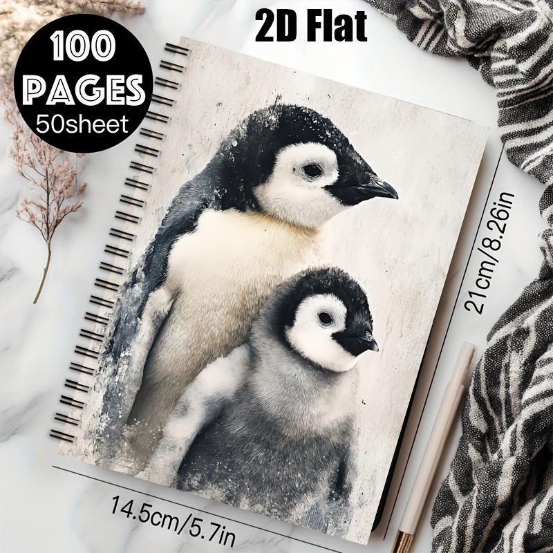 A5 Penguin Illustration Spiral Notebook, Back-to-School Notepad