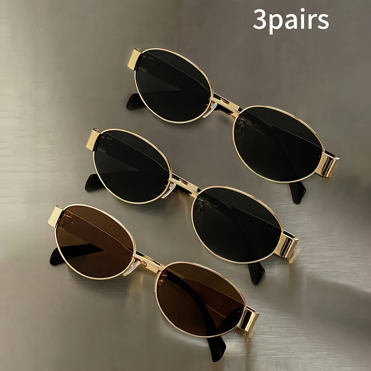 TEMU Set Of 3 Retro-chic Unisex Metal Frames With Protection, Lightweight And Comfortable Ear Rests Ideal For Summer, And Commuting