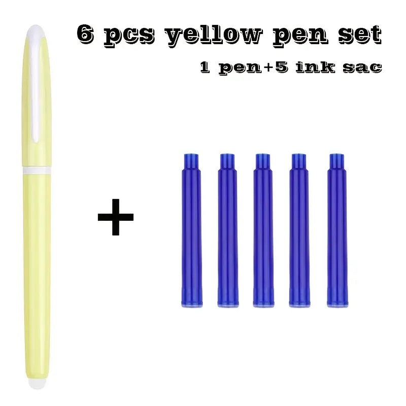 Set stilou cu radiera + 5 rezerve termice 10 set de 6 bucăți, uri ștergătoare la căldură cu fin de 0.5mm, saci de cerneală înlocuibile, papetărie de birou cu instrumente de scris din cauciuc (1 + 5 saci de cerneală albastră) detalii 8