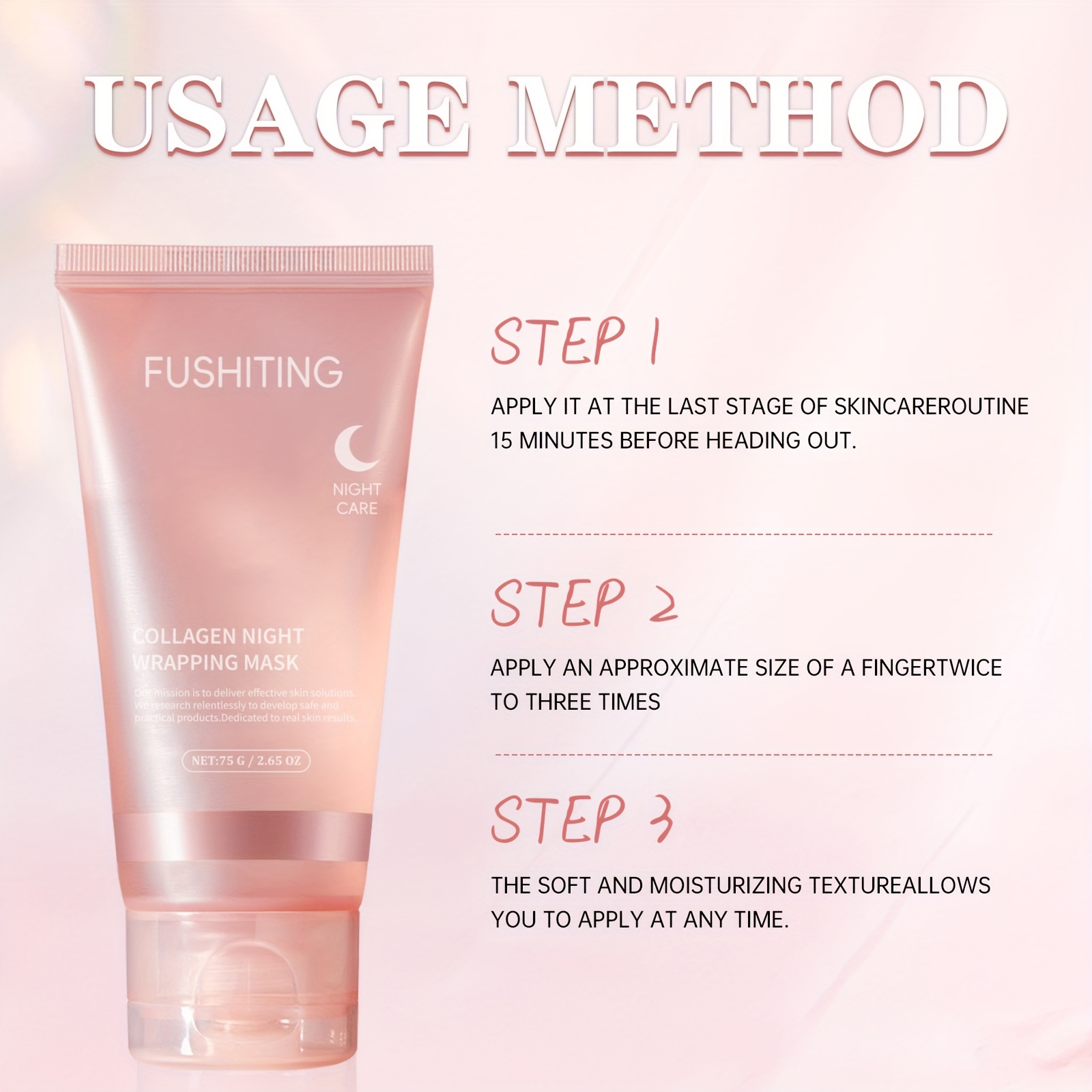 FUSHITING Collagen Night Wrapping Mask - Enriched with Collagen, Ceramide, Hyaluronic Acid, And Niacinamide - Provides Moisturization And Enhances Elasticity - Light Beige Care for Nighttime Skincare