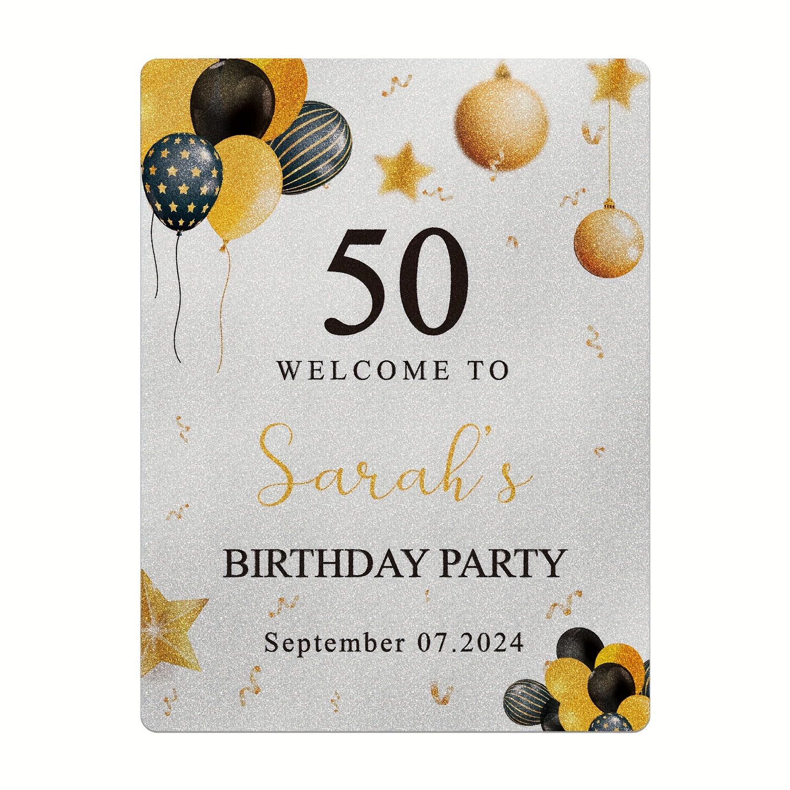 1pc Happy Birthday Welcome Sign Personalized Name Date Customization Silvery Shimmering Surface Balloon Background Pattern Festive Party Celebration Decor Display Board Baby Gift Shower