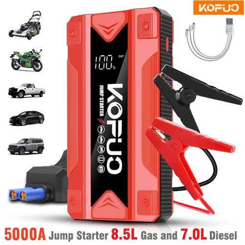 5000a car battery jump starter 12v portable jump box for 8 5 and 7 0l engines usb power bank dual output led light rechargeable lithium polymer battery applicable
