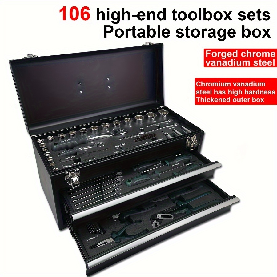 Caja de herramientas/organizador para herramientas, caja de herramientas  rígida con ruedas y asa, maleta grande con forro de espuma para equipos de