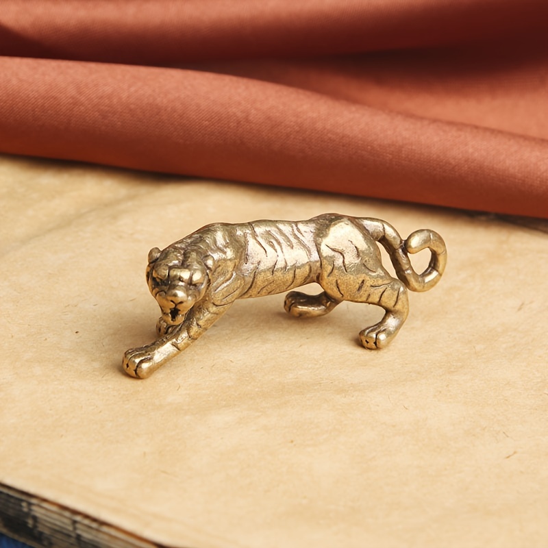 Image of Brass Tiger Sculpture Decorative Piece, Indoor Tabletop Ornament, Small Tiger Gift, Vintage Bronze Color