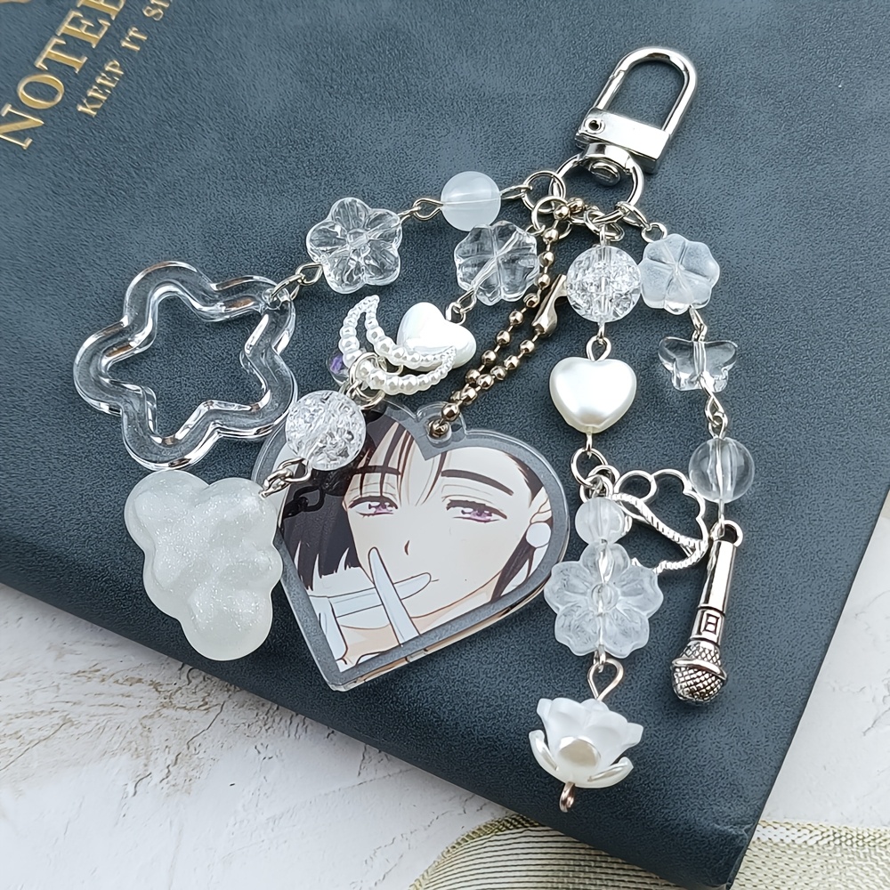 TEMU Llavero con temática de alienígenas, lindo colgante de cuentas hechas a estilo japonés de dibujos animados versión borla para bolsos y teléfonos