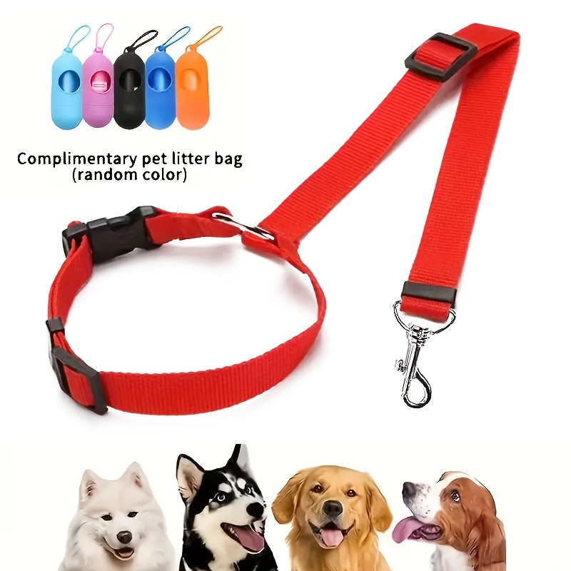 TEMU 2pcs Set (1 + 1 Random Color Pickup Bag), Solid Color Pet Car Seat Belt, Conforms To Seat Belt, Adjustable Dog Back Collar, Pet Supplies, Car Leash, Walking Sports Dog Take To Your Dog