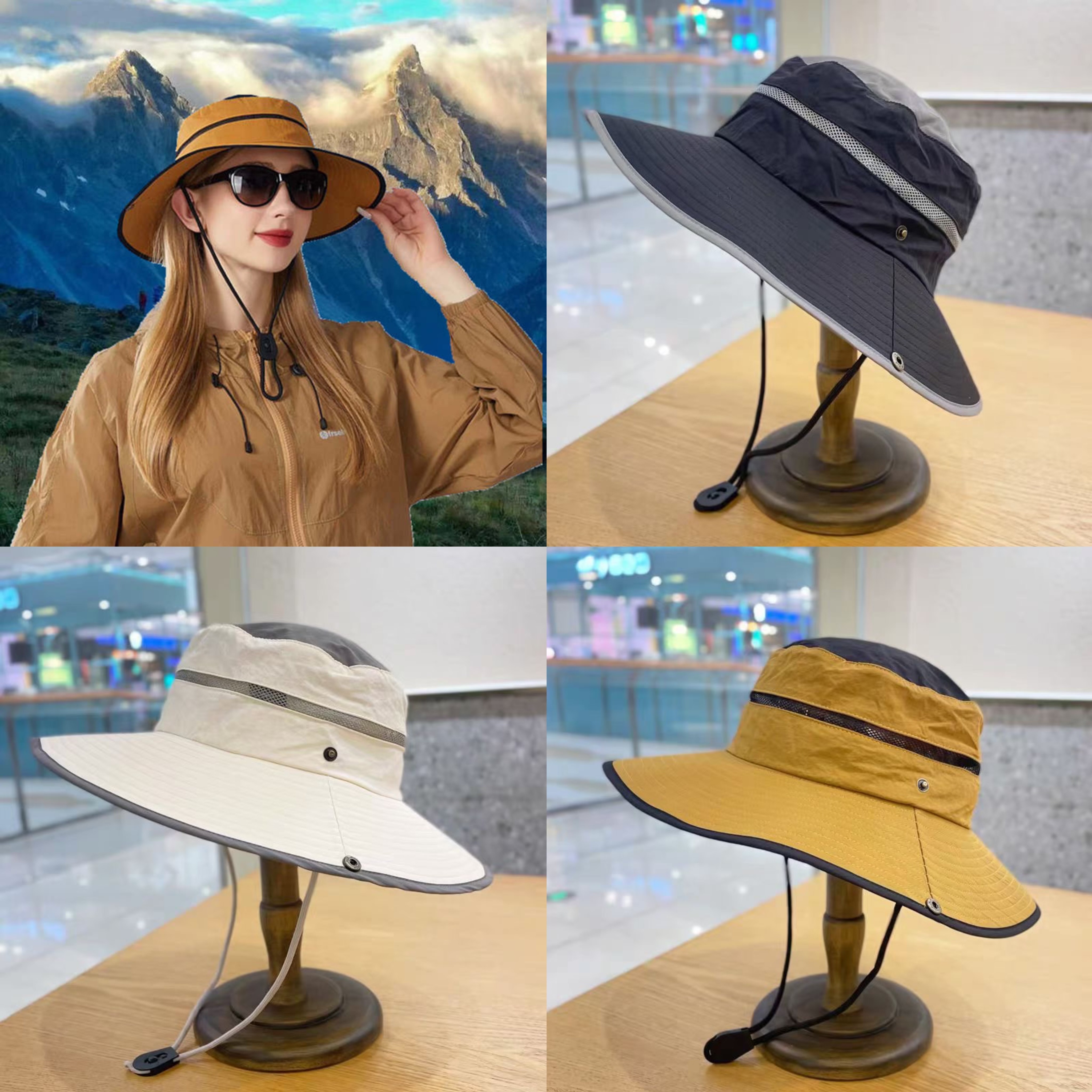 

Unisex Summer Wide Brim Outdoor Hat, Breathable With Adjustable Chin Strap For Casual Hiking & Fishing, Sun Protection Face Shield Cap