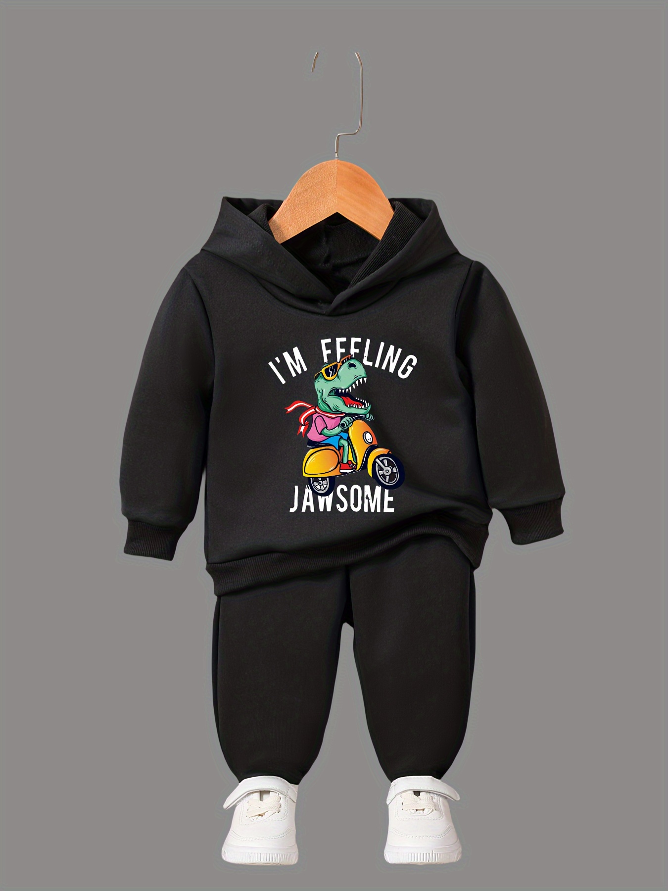 Boy's Cartoon Dinosaur Print Long Sleeve Casual Sweatsuit - Temu Portugal