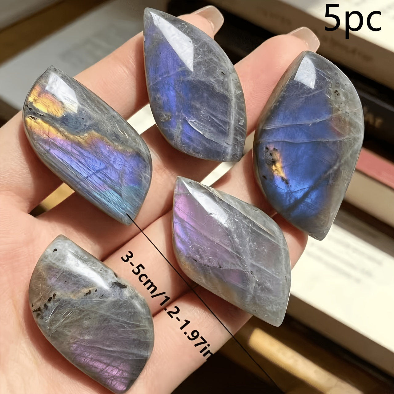 TEMU 3pcs/5pcs Natural Purple Labradorite Cabochon - Polished Multicolor With Pink Flash, Free Form Making, Necklace Pendant, Unique Gift Idea,