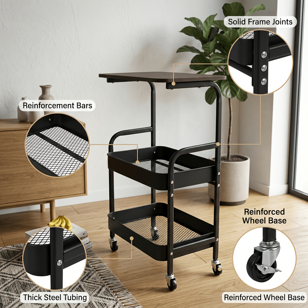 Rolling Metal Storage Rack With Wheels, 3-tier Utility Trolley Cart, Multifunctional Snack And Kitchen Organizer Shelf, Shelf Baskets
