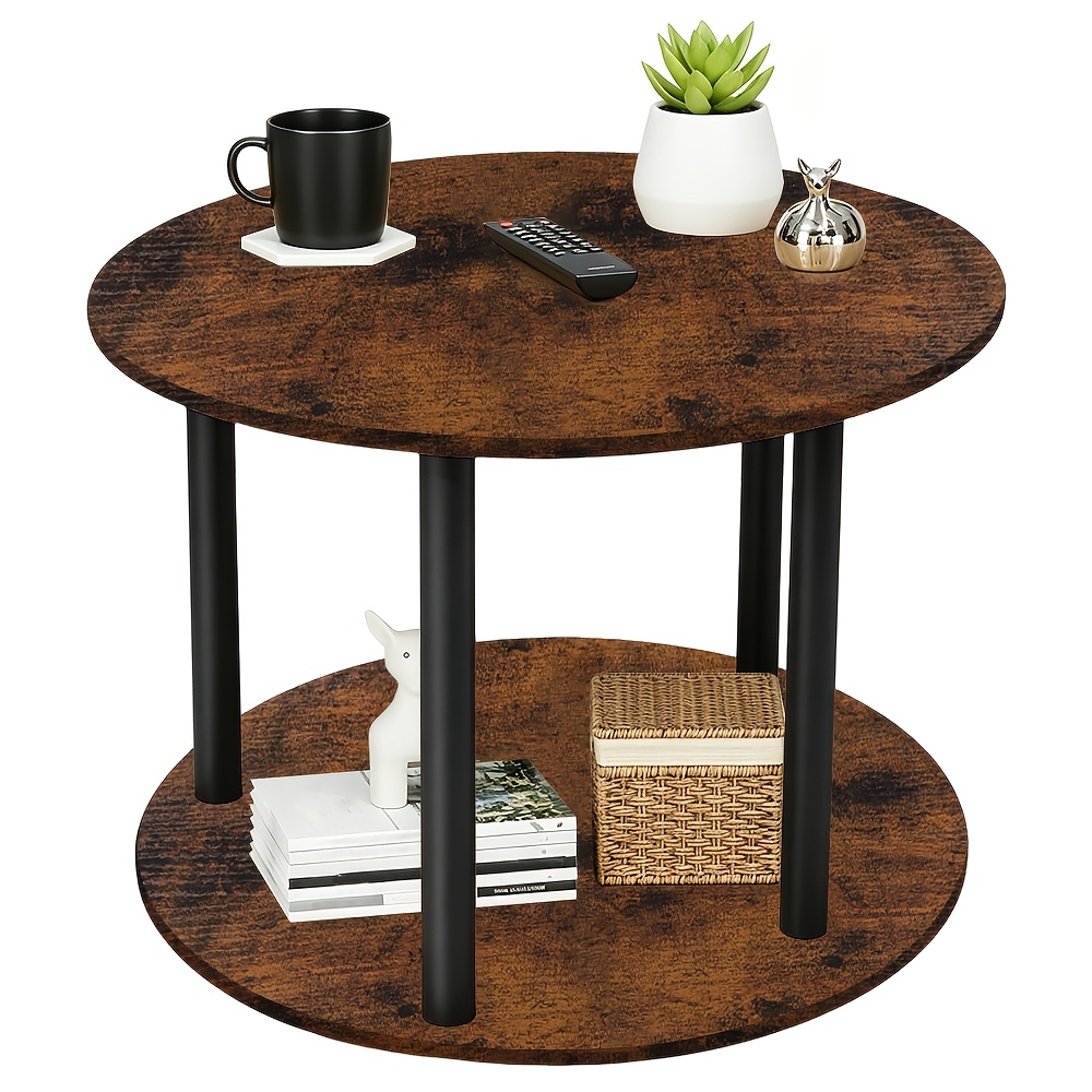 Image of Wheeled Table/coffee Table/sofa Table/couch Table, Double-layered Wooden Tabletop, Easy To Assemble, , Round, 60 Cm In Diameter