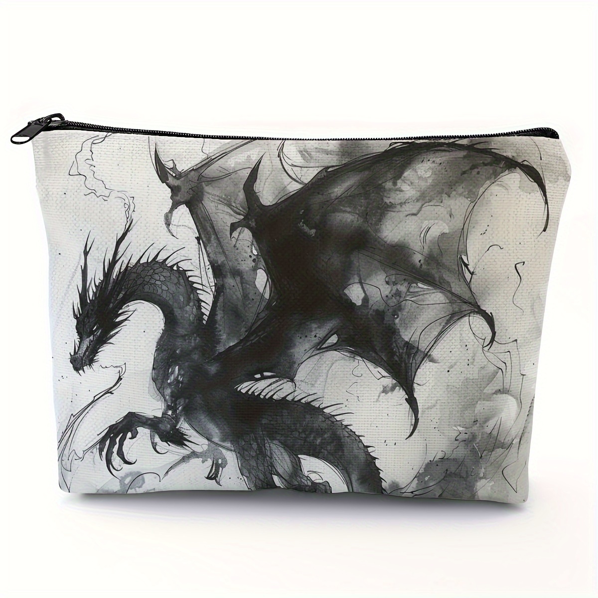 

1pc Polyester Dragon Print Toiletry Bag For Women - Multi-functional Cosmetic Pouch, Foldable, Zippered Wash And Pencil Coin Holder 5.51" X 8.66