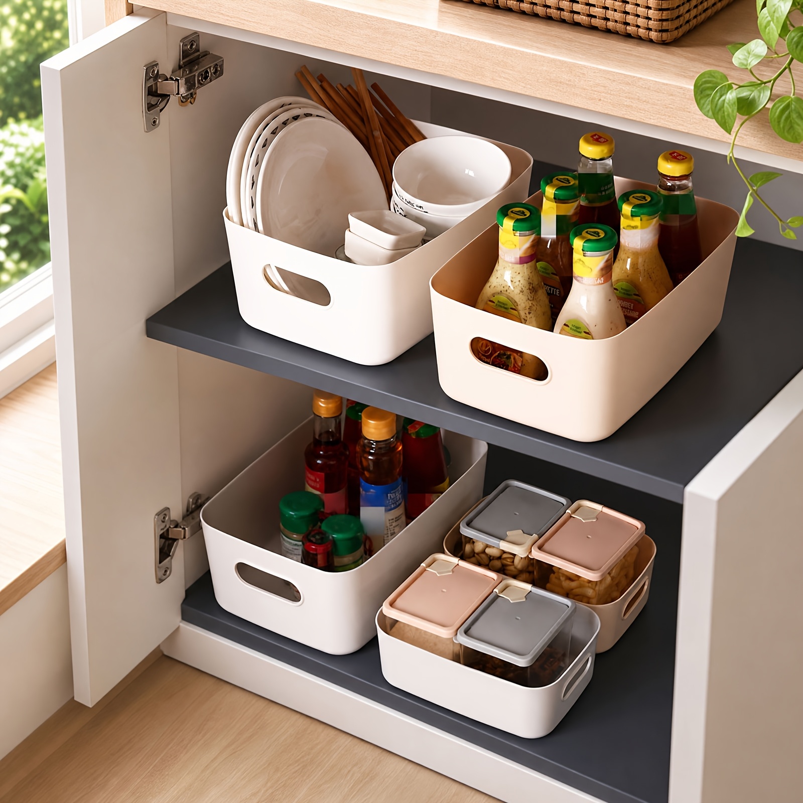 Stackable Lidded Storage Bins Set with Erasable Label Stickers