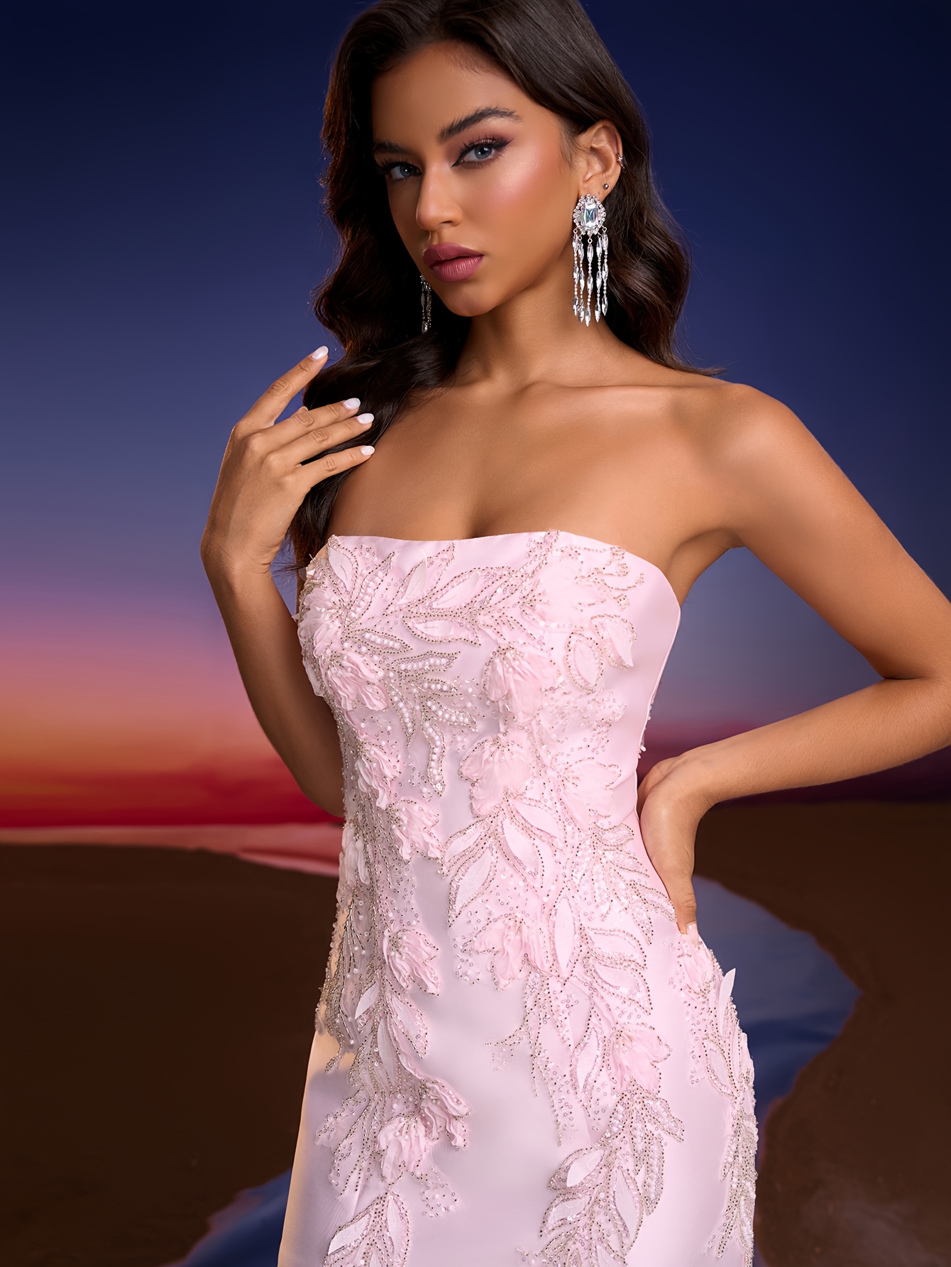 womens elegant strapless evening gown formal party wedding