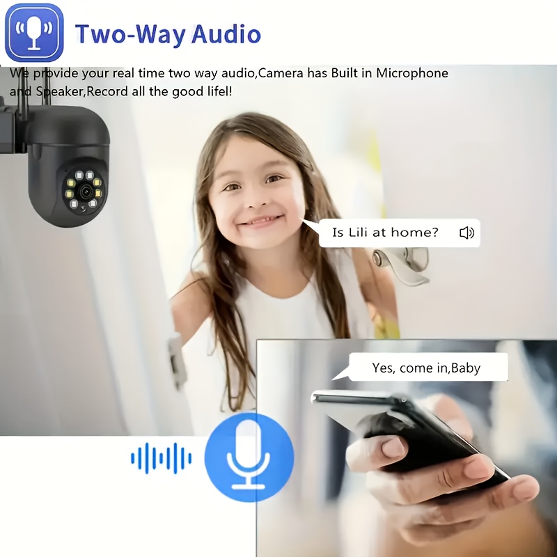 Yiiyry cameră de securitate smart hd 1080p cu pan/tilt/zoom, vizibilitate nocturnă color, urmărire mișcare, audio bidirecțional, cameră wi-fi pentru interior/exterior, potrivită pentru securitate acasă, compatibilă cu smartphone, cadou ideal pentru sărbători (controlată prin aplicație)