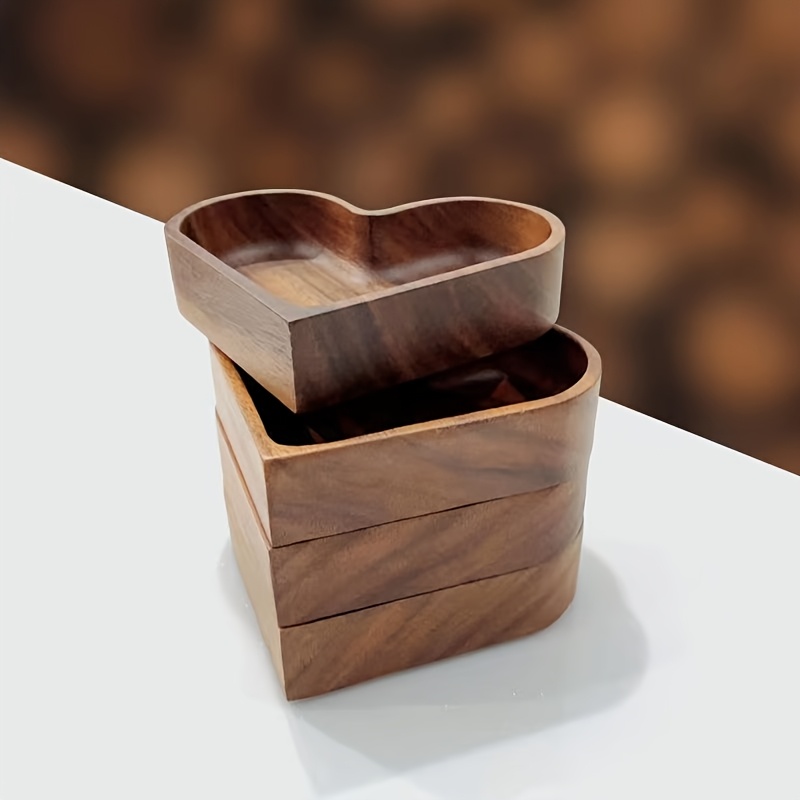 Bandeja de Madera con Forma de Corazón - Cuenco de Frutas Apilado en Color Nogal - Mesa de Cocina y Comedor para Frutas Secas, Nueces y Aperitivos - 1 pieza - Grande - Vajilla Creativa de Madera de Acacia