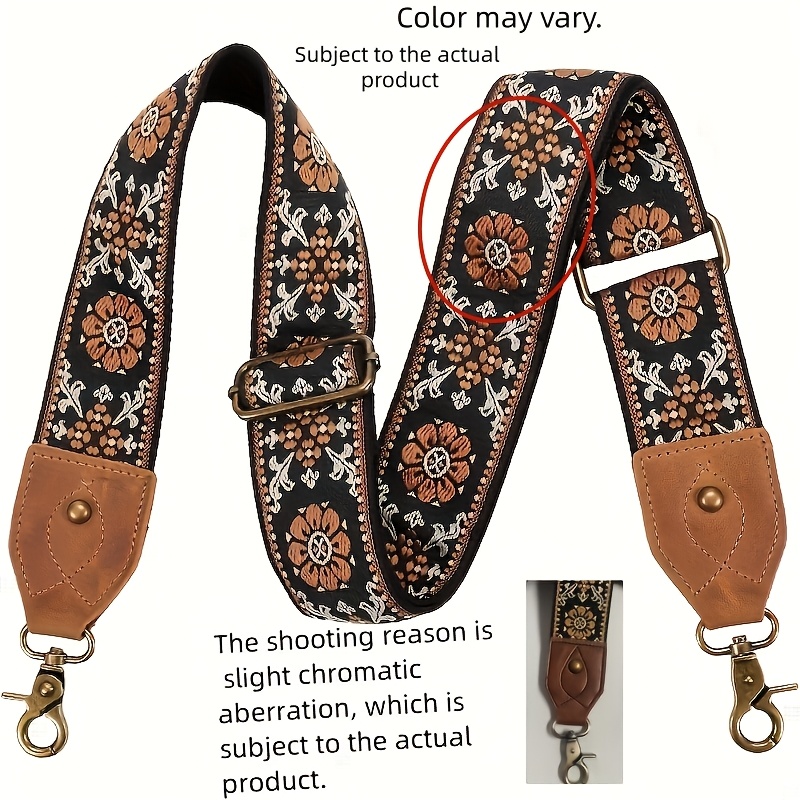E-shop 1 Stück Vintage Handtaschen Schultergurt mit Stickerei, verstellbarer Ersatz für Tragetaschen und Umhängetaschen, verschiedene Designs,