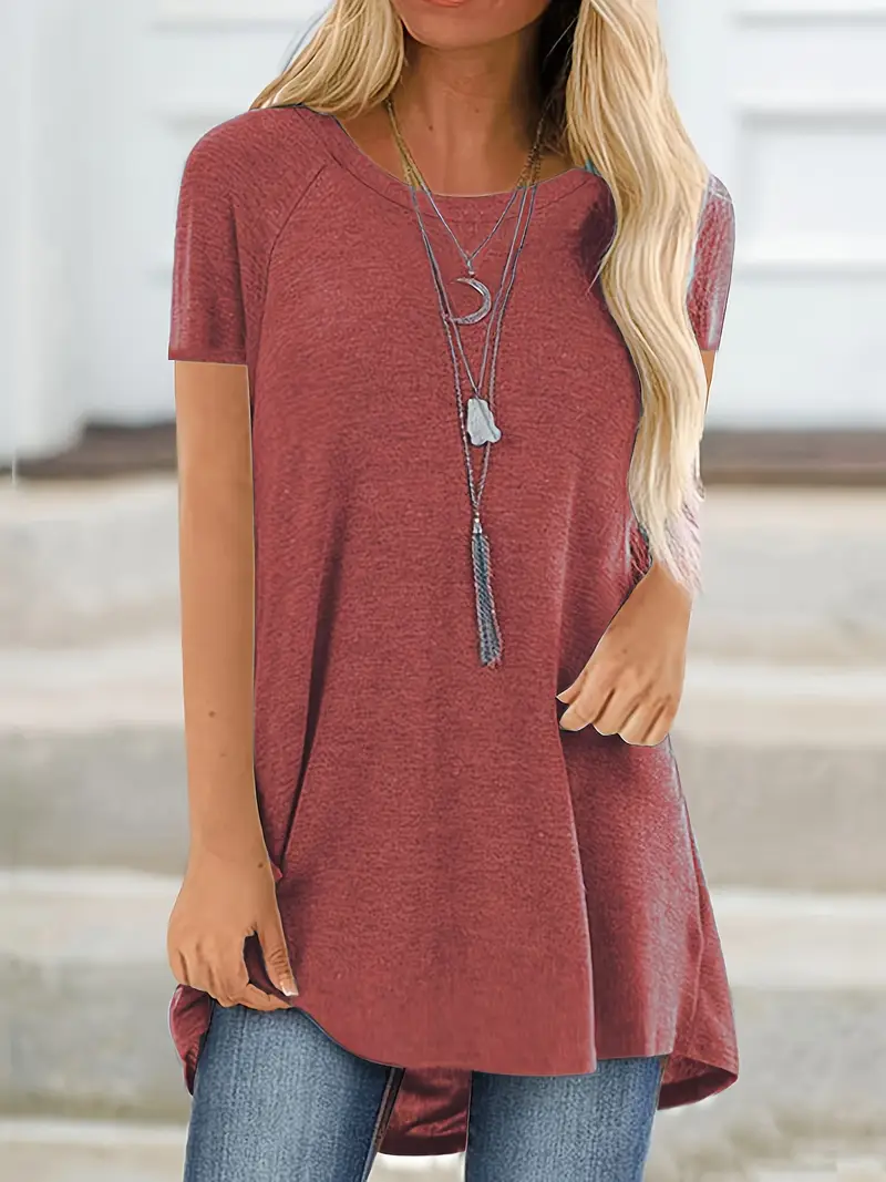 solid longline t shirt crew neck short sleeve t shirt casual womens clothing Product details 18