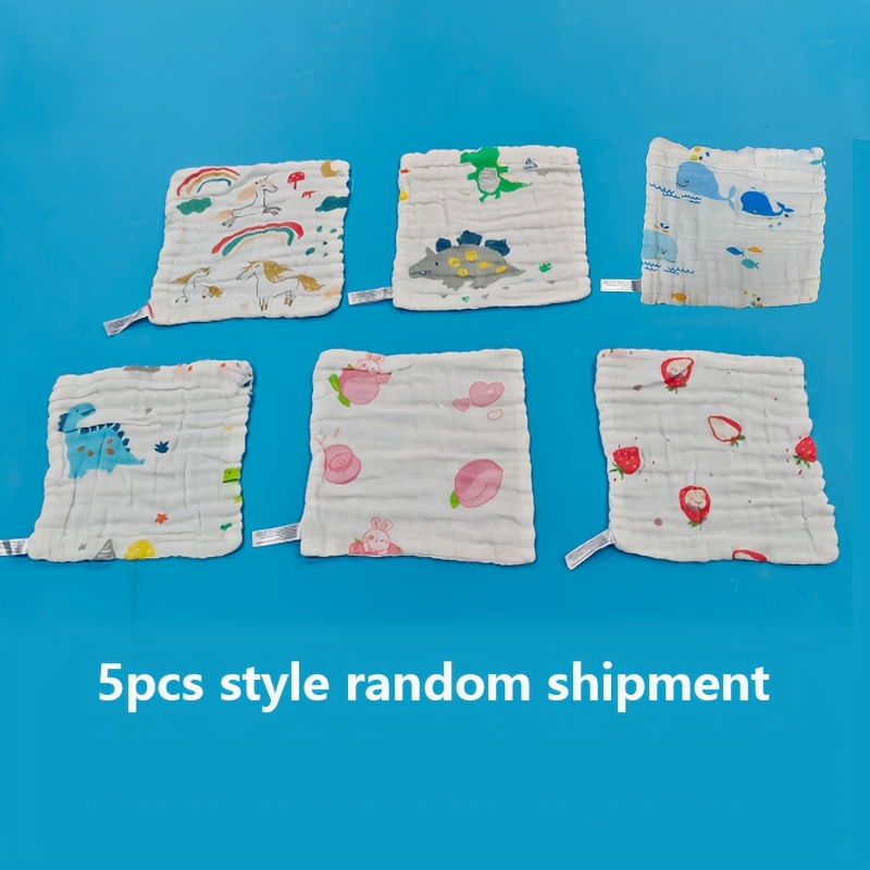 Image of 5pcs Baby Muslin Washcloths Soft Face Cloth Random Pattern For Newborn Absorbent Bath Face Towels Natural Baby Wipes Burp Cloths Or Face Towel 11.8x11.8 Inches (30x30cm)