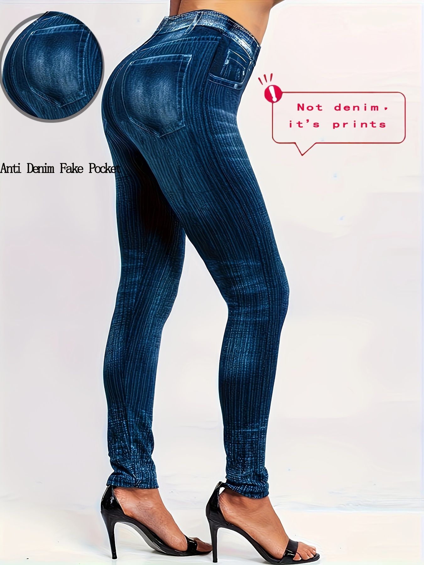 Plus Size - Women'S High-Waisted Stretch Denim Print Leggings - Purple & White Striped Design, Comfortable All-Season Casual Wear, Perfect for & Casual Attire, High Waisted Leggings