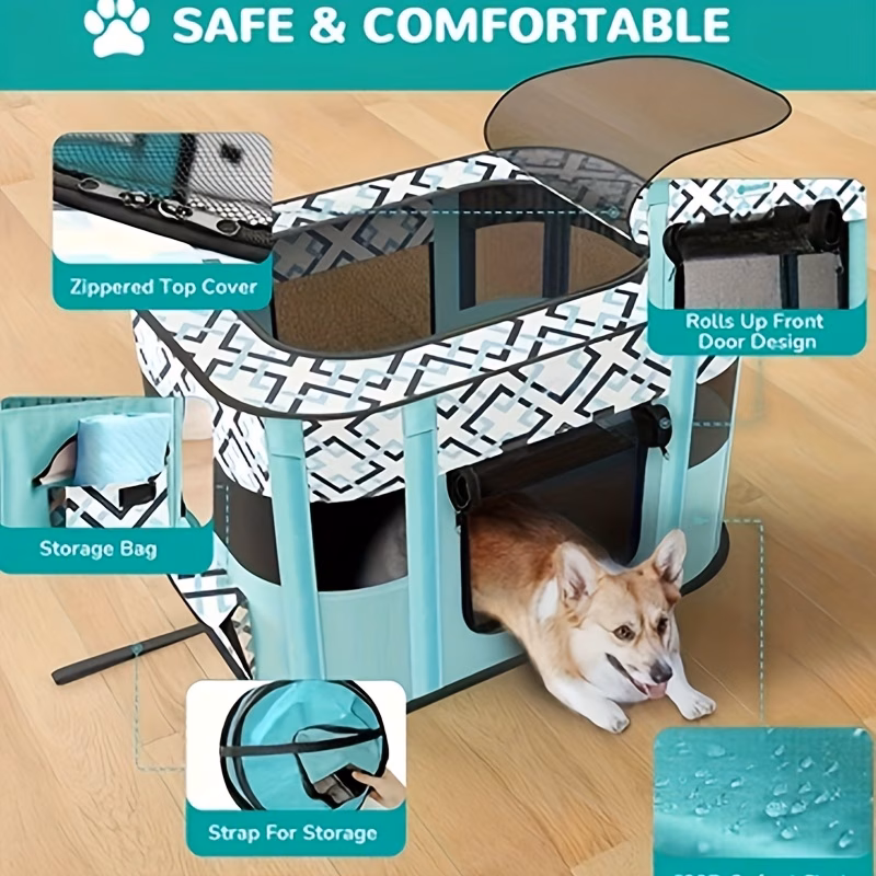 1 playpen pen foldable puppy cat playpen portable exercise kennel tent crate dog house with storage bag portable pens for puppies cat rabbit chicks foldable exercise play tent kennel crate indoor outdoor travel camping Product details 3