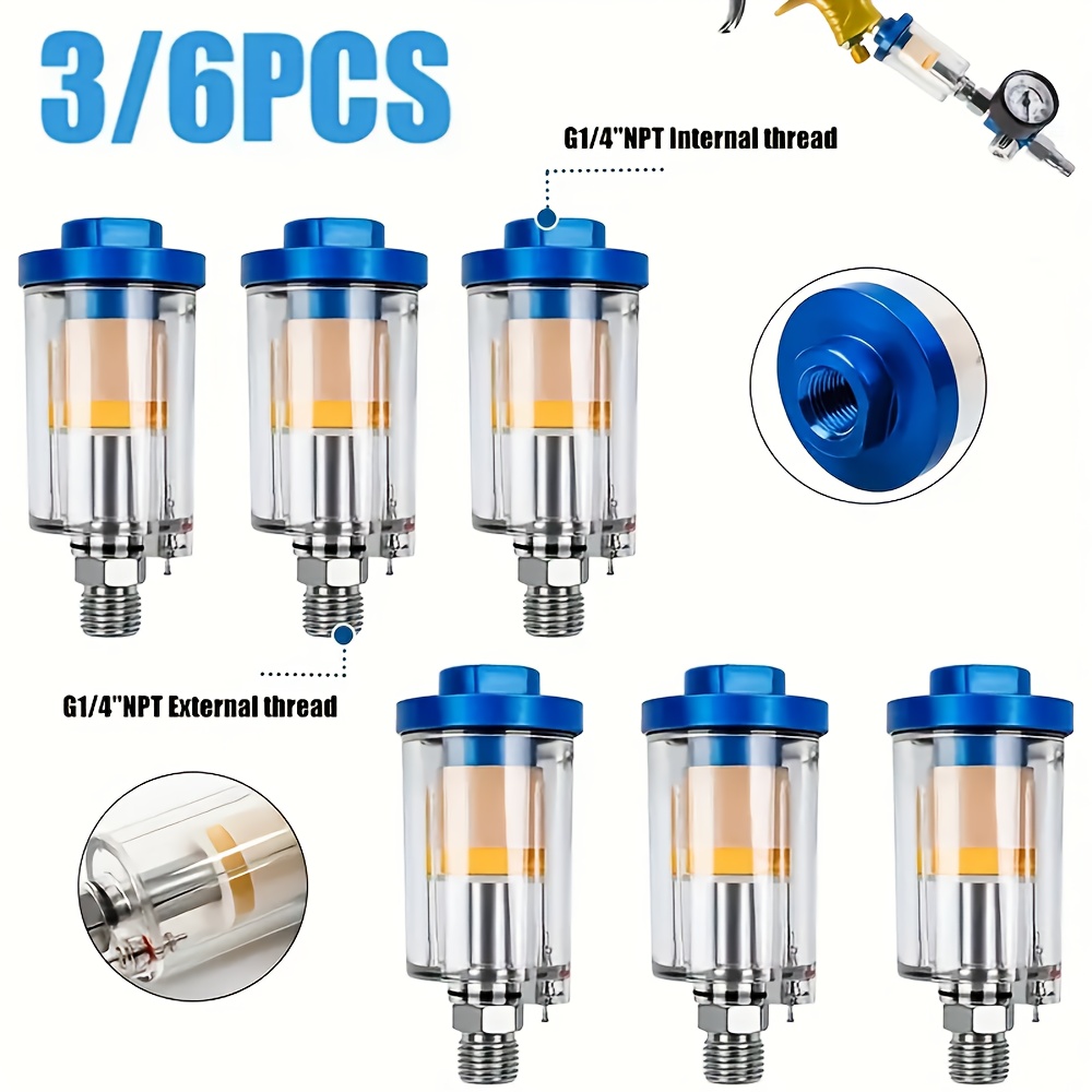 3pcs 6pccs oil water separator spray gun air filter with transparent filter cup 1 4 inch thread spray gun air compressor tool accessories