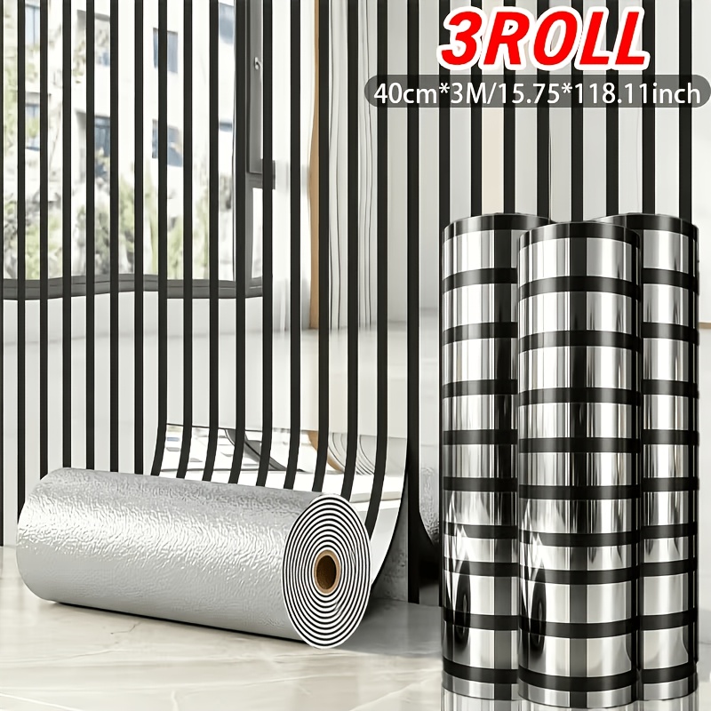 TEMU 3 Rolls With . 3d Modern Mirror Slat Wallpaper, Self-adhesive Wall Stickers, Thickened Removable Wall Panels. Ideal For Accent Walls In Living