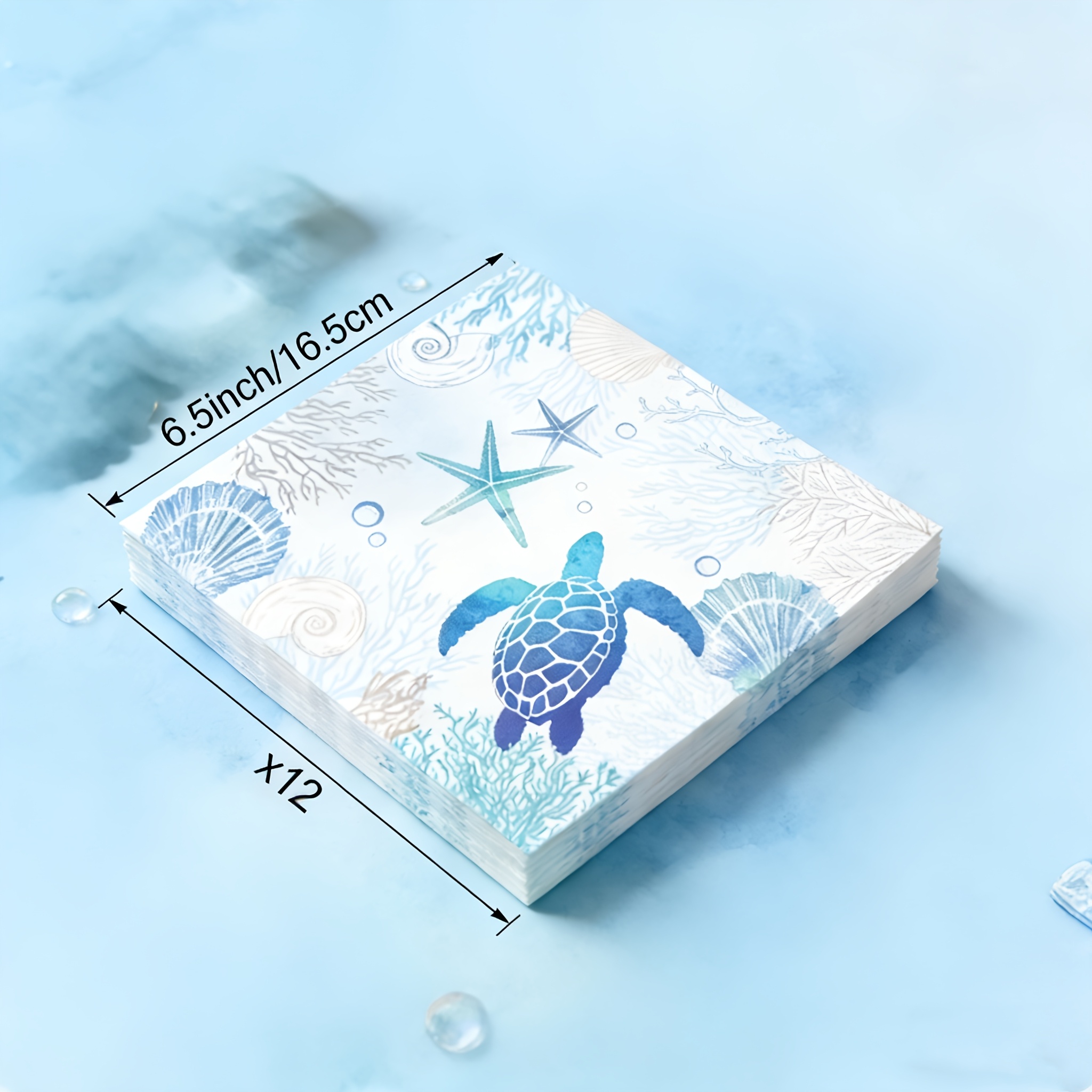 Image of A Set Of 12pcs, Ocean Sea Turtle Themed Party Disposable Paper Napkins, Non-laminated For Halloween、christmas