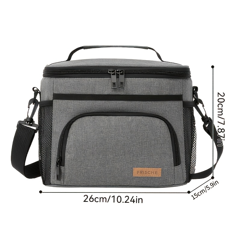 TEMU Large Capacity Insulated Lunch Bag, Square Bento Cooler Tote With Zipper Closure, Top Handle& Adjustable Shoulder Strap, Multi-pocket Thermal
