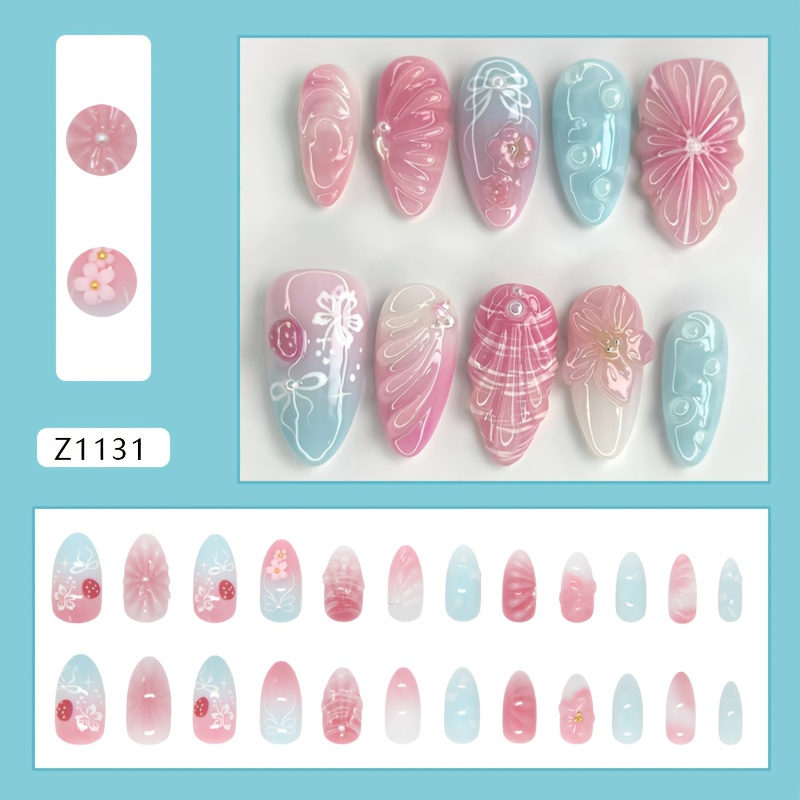 E-shop 3D Wellenförmige Schleife Rosa Blume Perle Bubble Ombre Western Nagelkunst 24 Stück
