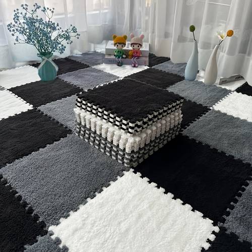 50 interlocking carpet for bedroom bedside full coverage puzzle mat fleece thickened living room large area non slip floor room tatami mat balcony sill pad free trimming washable